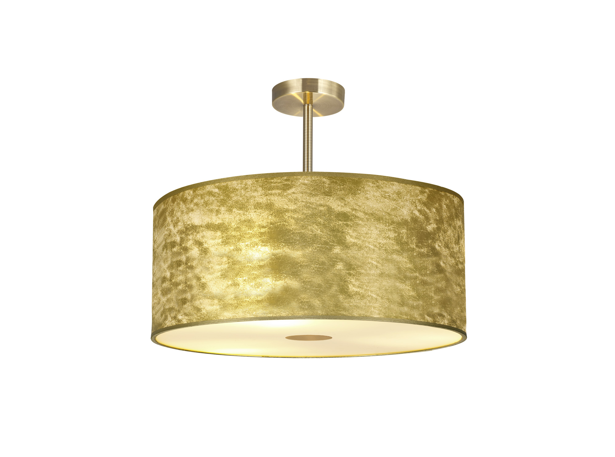 DK0849  Baymont 60cm Semi Flush 5 Light Antique Brass, Gold Leaf, Frosted Diffuser